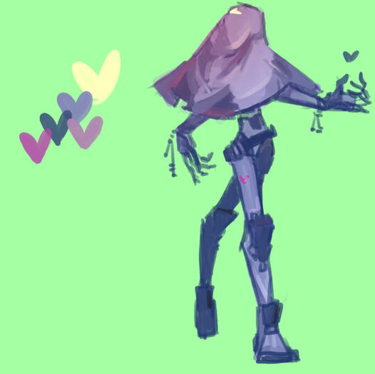 A robot with her head covered by a cloth. Possibly a table cloth, possibly not.